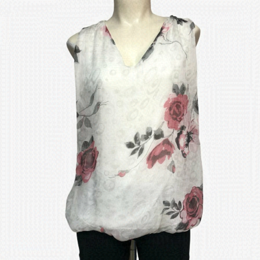CARLA Conti Silk Sleeveless Floral Top Size Small